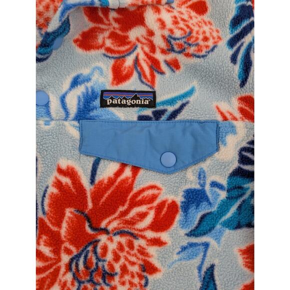 Patagonia Synchilla Snap T Womens Small Fleece Pullover Blue Floral Tropical - Picture 6 of 14